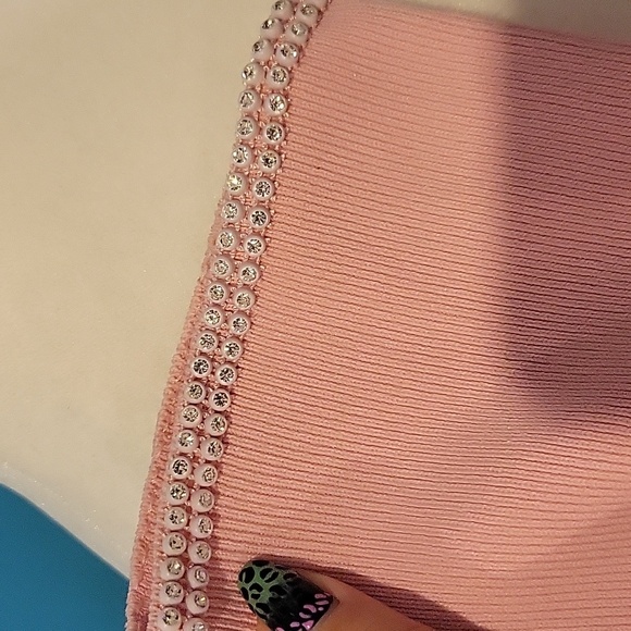 Pink Rhinestone Sqaure Neck Top XL - Picture 4 of 6